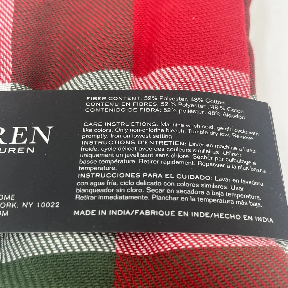 Ralph Lauren Tablecloth 60x84 & 4 Napkins Red Green White Buffalo Check Plaid